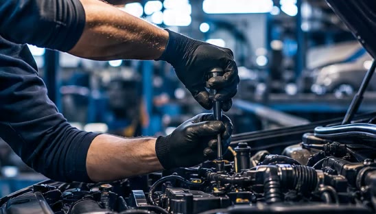 Mekaniker udfører service på en motor