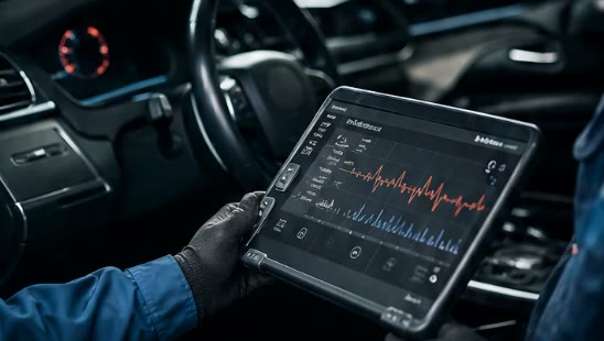 Diagnoseudstyr tilsluttet en bil